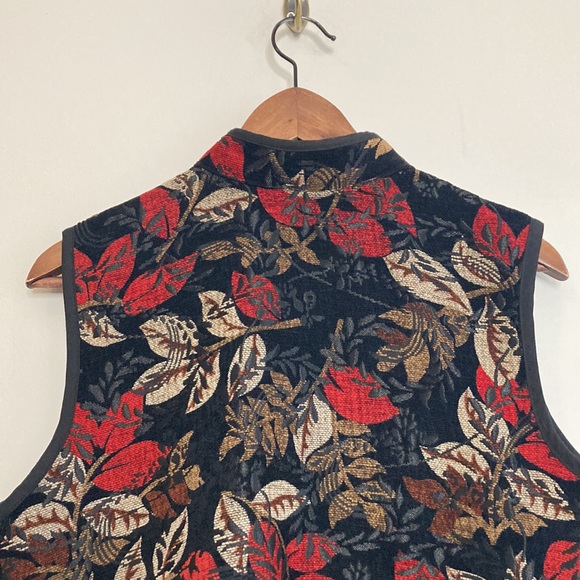 Vintage Reversible Vest Womens Large Chinois Granny Red Black Jacquard Velvet - Picture 4 of 14